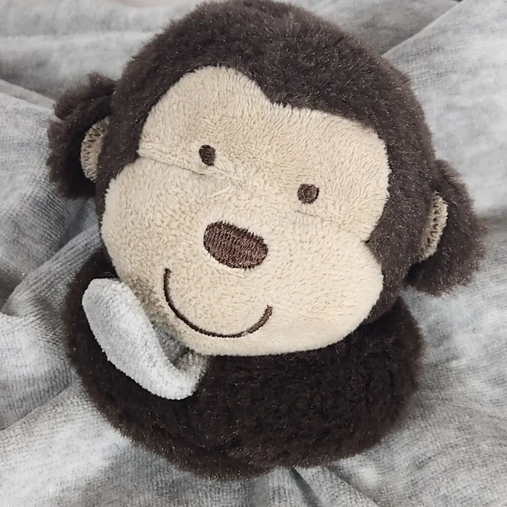 Carters Unisex Lovey Monkey Bananas Over Mommy Rattle Toy Satin Back Plush Brown